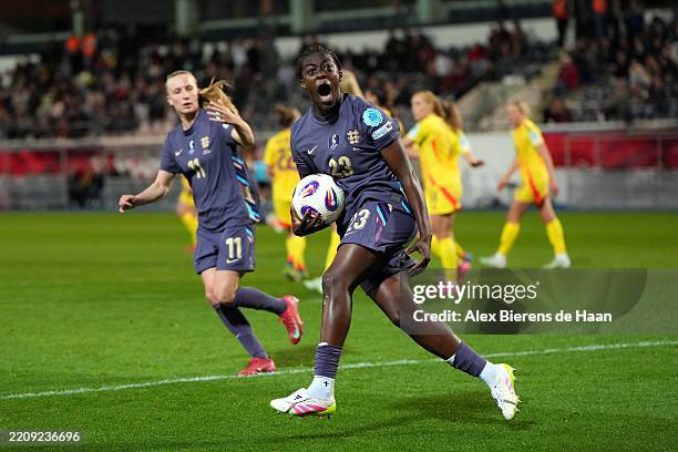 Michelle Agyemang of England celebrates scoring her team's second goal during the UEFA Women's Nations League 2024/25 Group A3 MD4 match between...