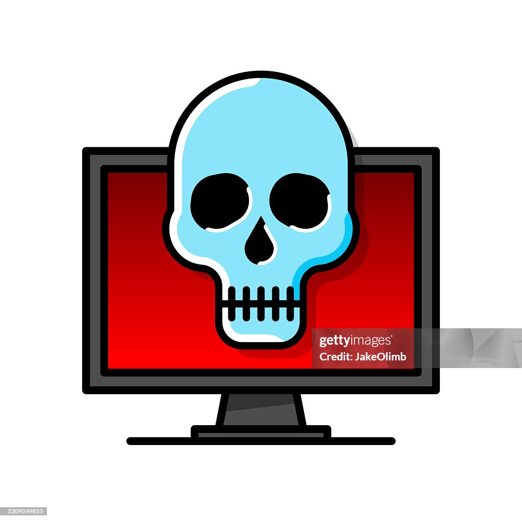 Computer Skull Line Art