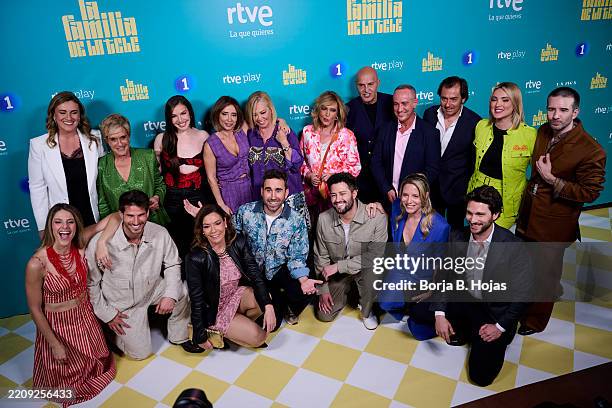 All programme collaborators pose to media during "La Familia De La Tele" photocall at Joy Eslava Theater on April 08, 2025 in Madrid, Spain.