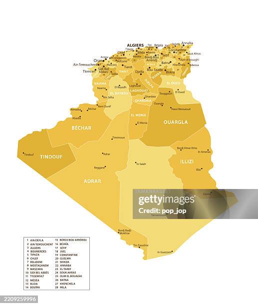 algeria map. vector golden yellow colored map of algeria - school administrator stock illustrations