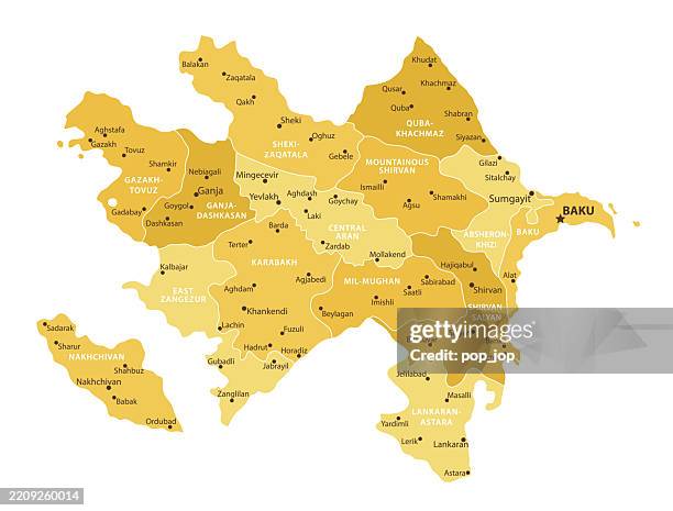 azerbaijan map. vector golden yellow colored map of azerbaijan - school administrator stock illustrations