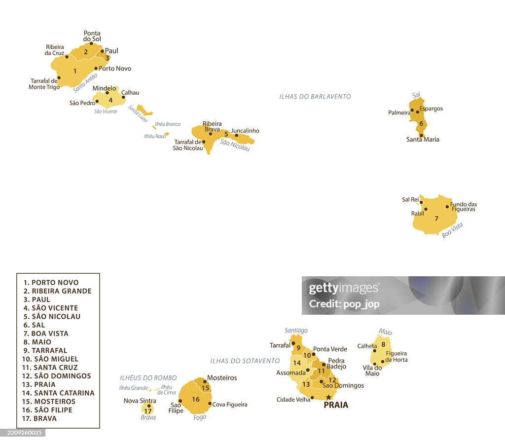 Cape Verde Map. Vector Golden Yellow Colored Map of Cabo Verde