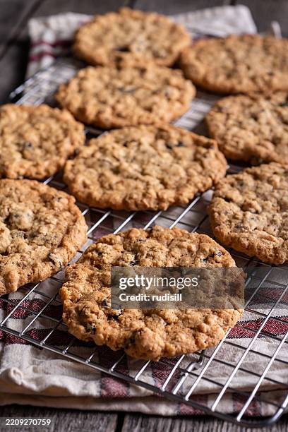 oatmeal raisin cookies - raisin cookie stock pictures, royalty-free photos & images