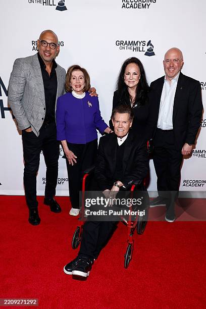 Harvey Mason jr., CEO, Recording Academy, Rep. Nancy Pelosi, Randy Travis, Mary Travis, and Todd Dupler attend the GRAMMYs on the Hill Advocacy Day...