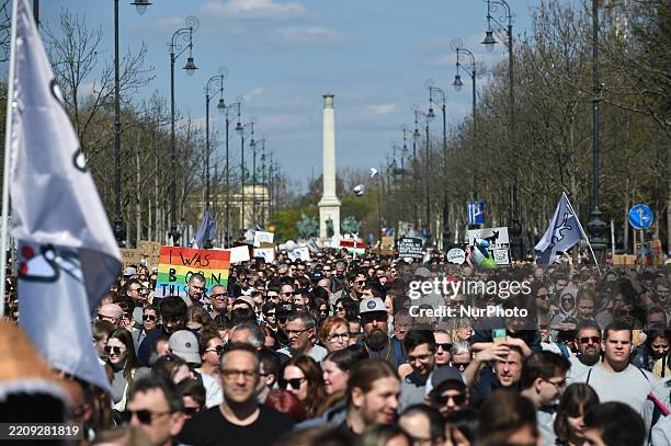 Protestors gather in Budapest, Hungary, on an illiberal Pride, stating that everyone should be the same, after the government passes legislation...