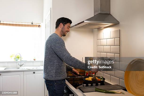 cooking for one in a vacation rental - kitchen hood stock pictures, royalty-free photos & images