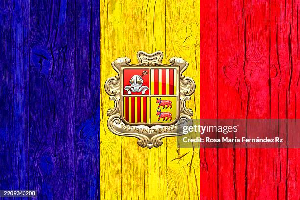 the national flag of andorra - wood family crest stock pictures, royalty-free photos & images