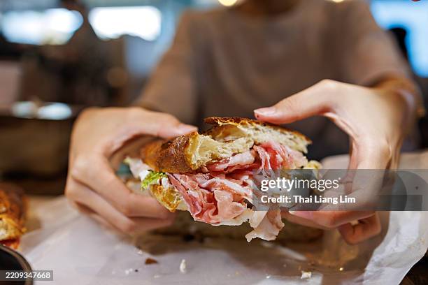 italian focaccia sandwich with ham and cheese - pork sausage stock pictures, royalty-free photos & images