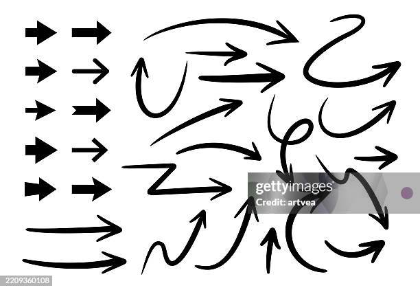 illustrations, cliparts, dessins animés et icônes de ensemble d’illustration vectorielle de flèches dessinées à la main et incurvées - arrow sign