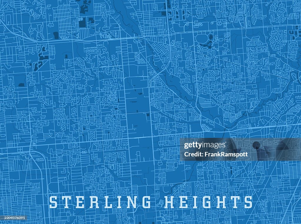 Sterling Heights MI City Vector Road Map Blue Horizontal