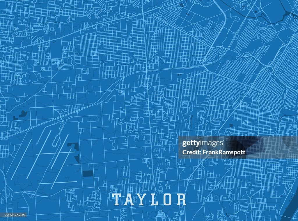 Taylor MI City Vector Road Map Blue Horizontal