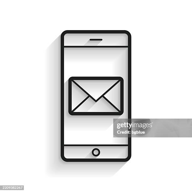 smartphone with email message. line icon with long shadow on white background - iphone notification stock illustrations