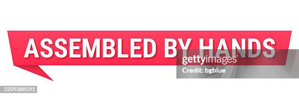 assembled by hands - red speech bubble on blank background - bubble script typeface stock illustrations