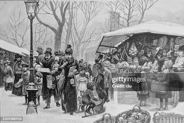 münchen, menschen auf dem weihnachtsmarkt - weihnachtsmarkt stock-grafiken, -clipart, -cartoons und -symbole