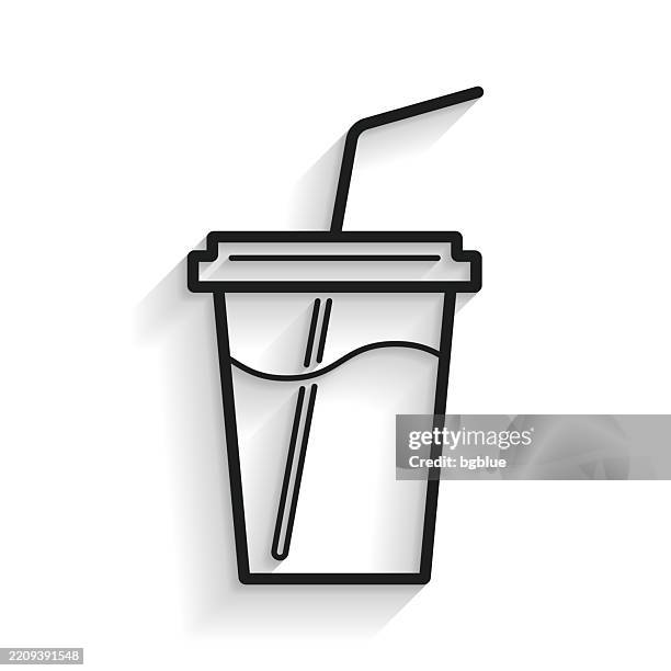 cup with straw. line icon with long shadow on white background - plastic lid vector stock illustrations