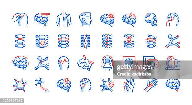neurosurgery line icon set. group of objects. brain surgery, brain, brain tumor, doctor, aneurysm, hospital. - human internal organ illustrations stock illustrations