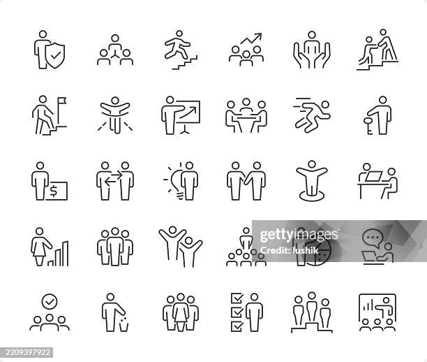 teamwork-icon-set. bearbeitbare strichstärke. pixelgenaue symbole. - führungspersönlichkeit stock-grafiken, -clipart, -cartoons und -symbole