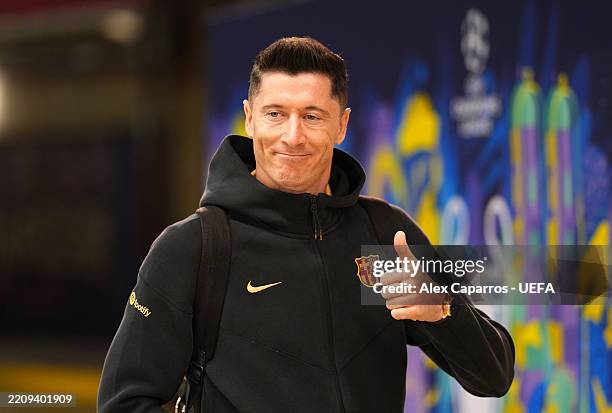 Robert Lewandowski of FC Barcelona arrives at the stadium prior to the UEFA Champions League 2024/25 Quarter Final First Leg match between FC...