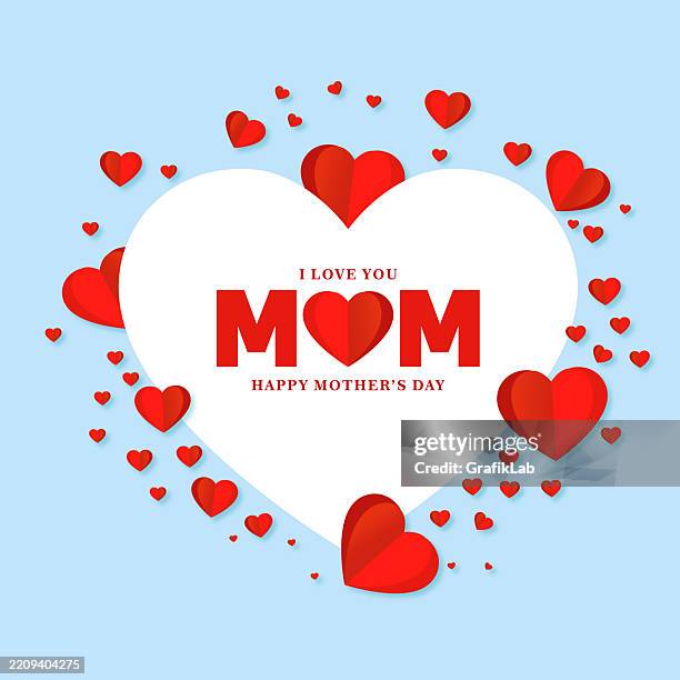 visually engaging design featuring loving mother's day message surrounded decorative red hearts, emphasizing affection appreciation for mothers - red carnation stock illustrations
