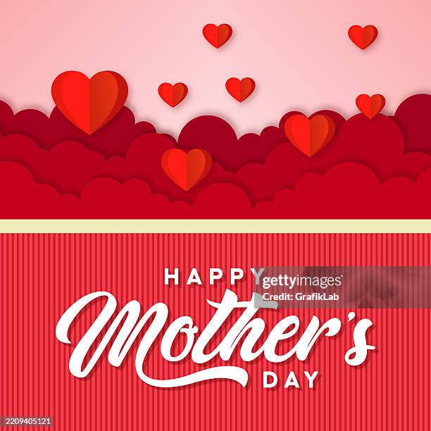 happy mother's day card with decorative hearts and red cloud design - abstract family background stock illustrations