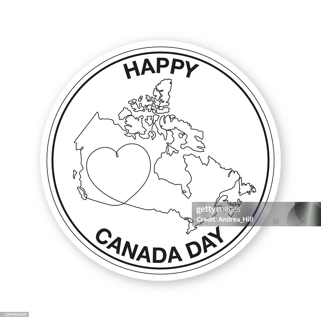Happy Canada Day Label Design, Canada Single Line Drawing with 3D Heart