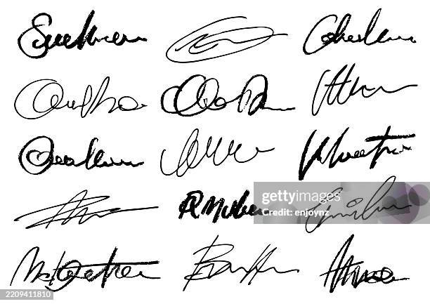 ilustraciones, imágenes clip art, dibujos animados e iconos de stock de firmas vectoriales aleatorias anónimas - firmar