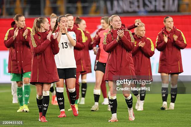 Players of Germany show appreciation to the fans after the UEFA Women's Nations League 2024/25 Grp A1 MD4 match between Germany and Scotland at on...