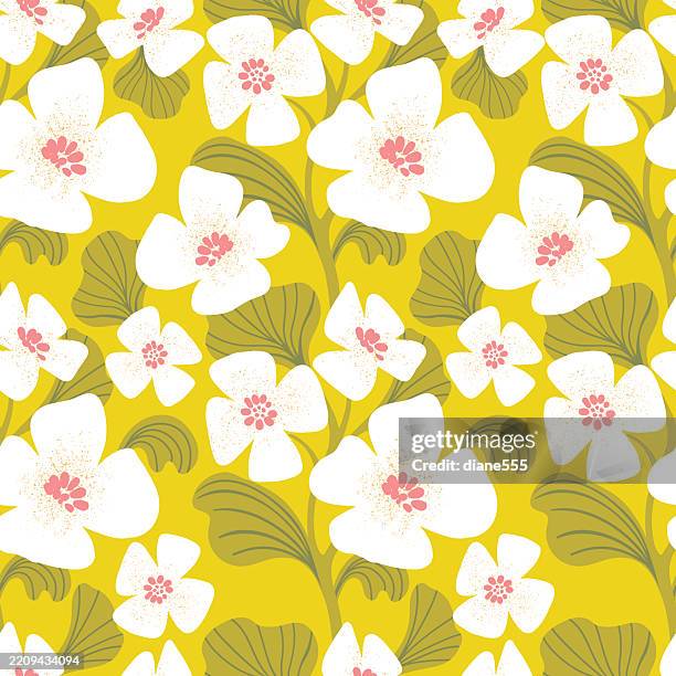 fun retro mod flowers seamless backgorund pattern - lime green background stock illustrations
