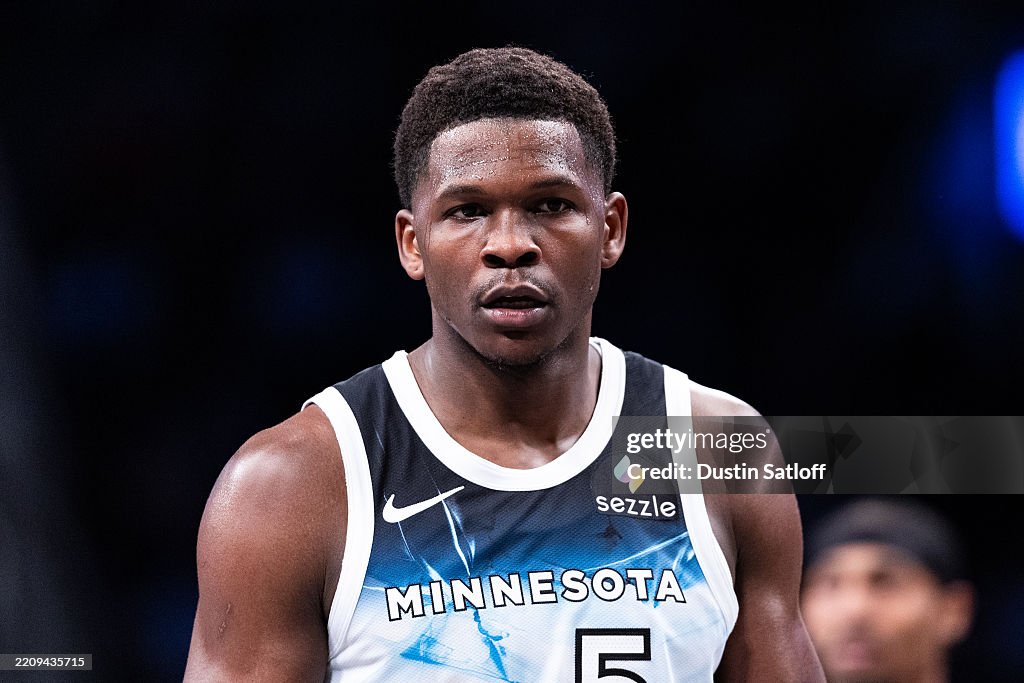 Edwards Wolves Anthony Edwards of the Minnesota Timberwolves looks on during the ...