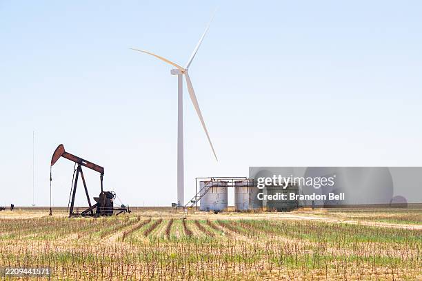 An oil pumpjack is seen in a field on April 09, 2025 in Close City, Texas. U.S. Oil prices have fallen nearly 2% and are more than 15% lower than...