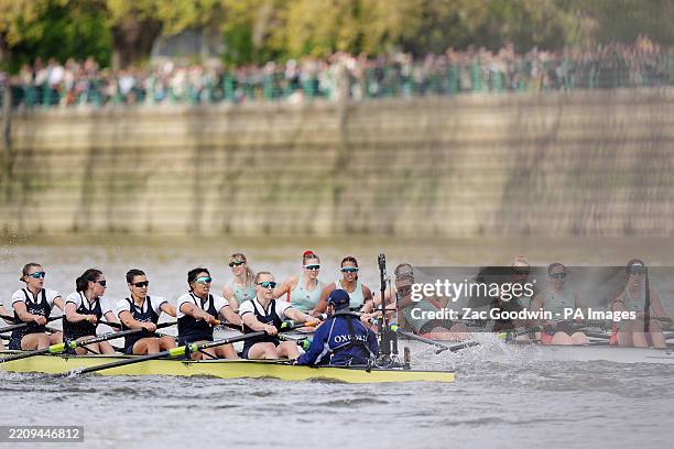 The Oxford Women's team and the Cambridge Women's team collide during The 79th CHANEL J12 Women's Boat Race on the River Thames, London. Picture...