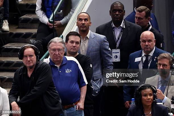 General Manager Nico Harrison of the Dallas Mavericks looks on during the second quarter against the Los Angeles Lakers at American Airlines Center...
