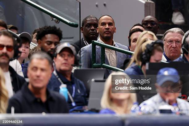 General Manager Nico Harrison of the Dallas Mavericks looks on against the Los Angeles Lakers during the fourth quarter at American Airlines Center...