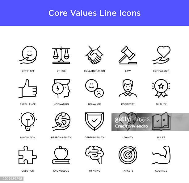core values line icon set. editable stroke. pixel perfect. - values icon stock illustrations