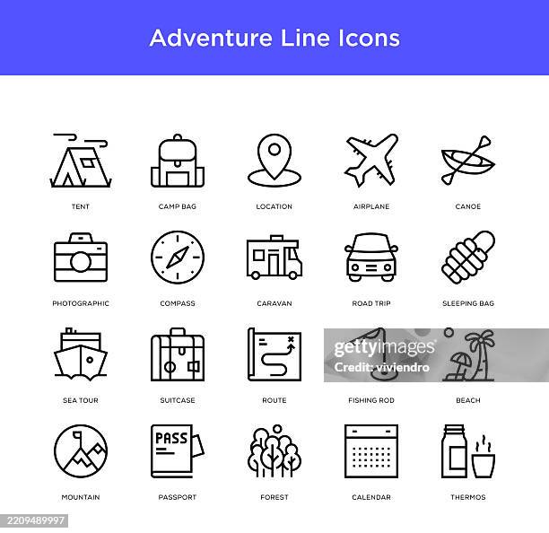 adventure line icon set - fun map icons stock illustrations