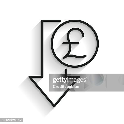 Pound decrease. Line icon with long shadow on white background Pound decrease. Line icon with long shadow on white background