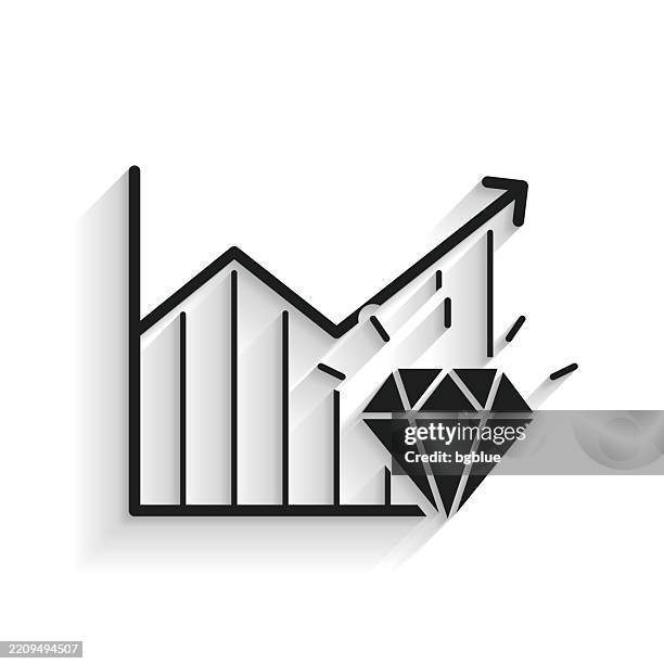growing graph with diamond. icon with long shadow on white background - white diamond background stock illustrations