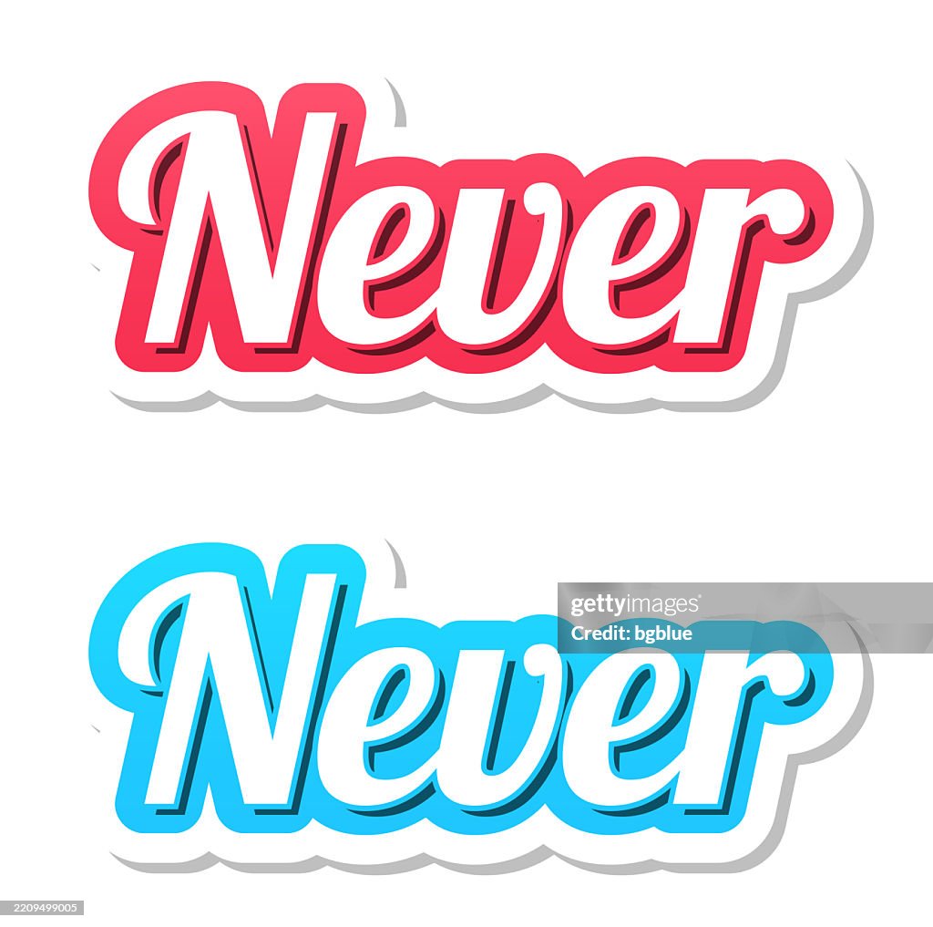 Never - 3D Text in red and blue on white background