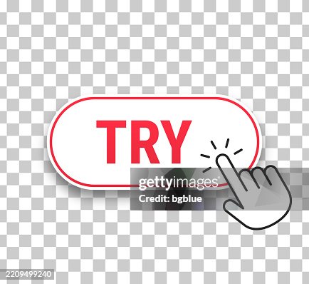 Try - 3D click web button with hand cursor on blank background Try - 3D click web button with hand cursor on blank background