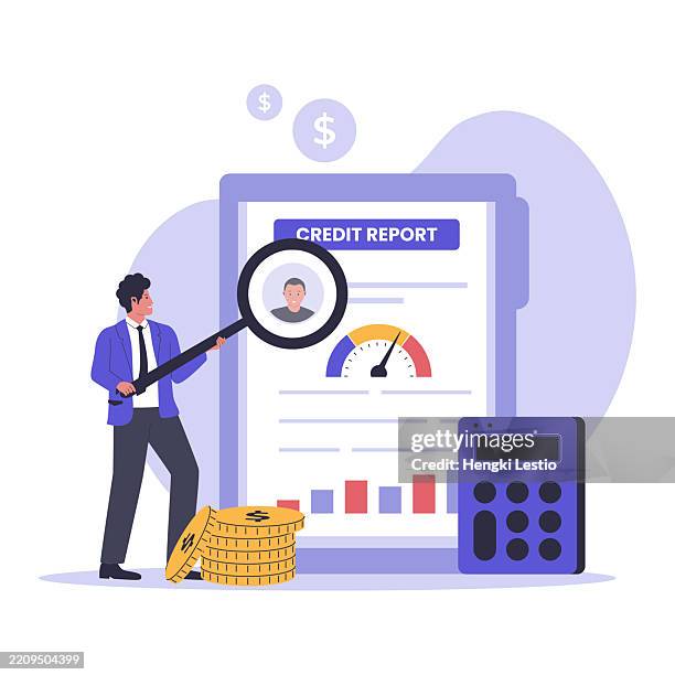 credit report checking illustration - looking at credit report stock illustrations