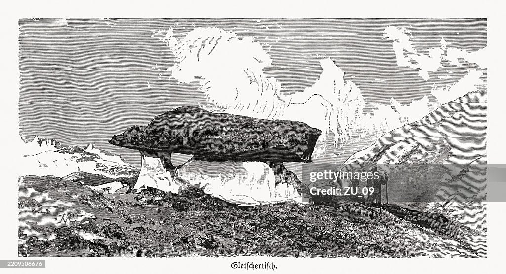Historical view of a glacier table, wood engraving, published 1895