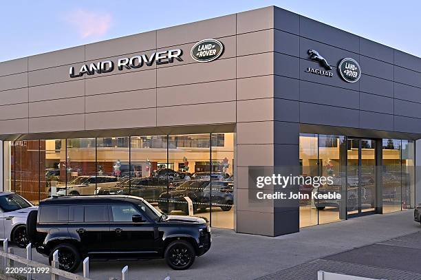 New Range Rovers are displayed at the Jaguar, Land Rover dealership showroom on April 9, 2025 in Southend, United Kingdom. Jaguar, Land Rover is part...