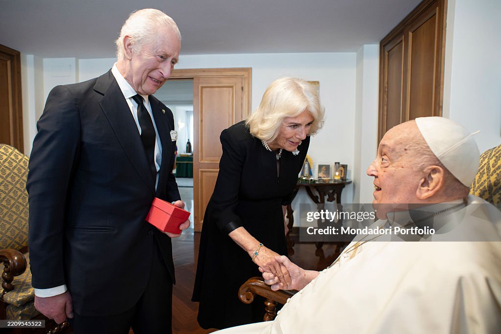 King Charles III and Queen Camilla meet Pope Francis