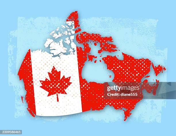 retro textured map of canada on a textured background - canada map flag stock illustrations