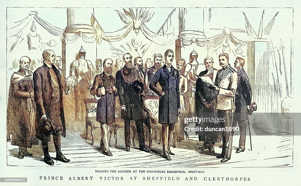 History British Royalty, Prince Albert Victor speech at Industrial Exhibition, Sheffield, Victorian 19th Century 1880s