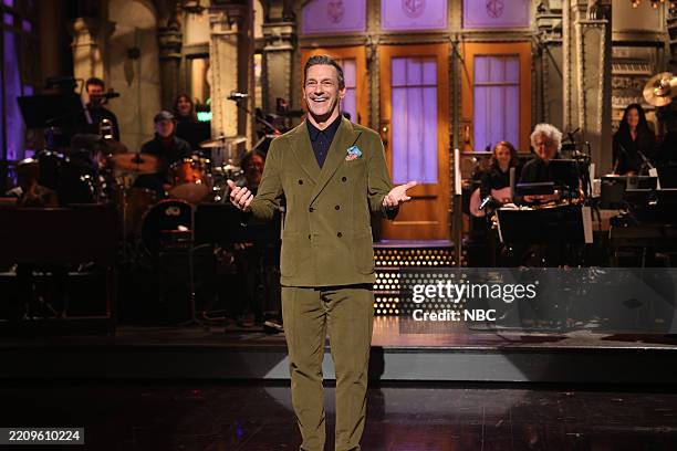 Episode 1881 -- Pictured: Host Jon Hamm during the monologue on Saturday, April 12, 2025 --