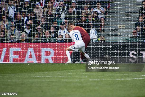 Magnus Mattsson F.C. Copenhagen and goalkeeper Patrick Pentz of Brøndby IF in action during the Danish 3F Superliga match between F.C. Copenhagen and...