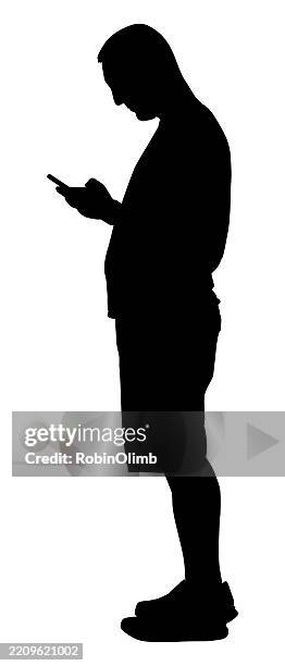 man looking at smart phone silhouette - reading text message stock illustrations