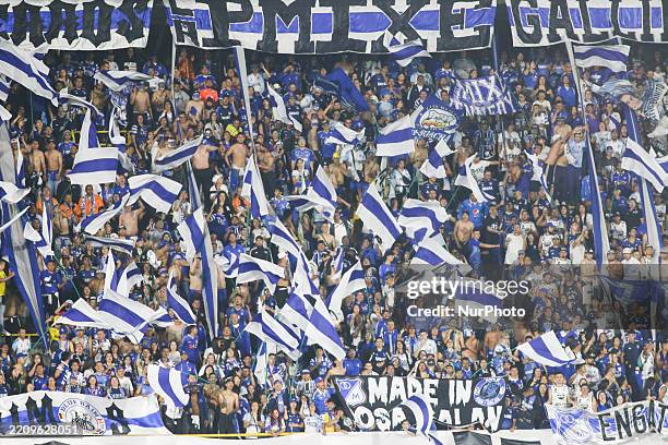 Millonarios F.C. Fans attend the match between Millonarios F.C. And Atletico Nacional for matchday 13 as part of the BetPlay DIMAYOR I 2025 League at...
