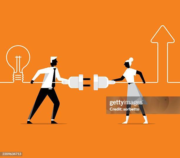 cooperation - business people - electrical plug stock illustrations